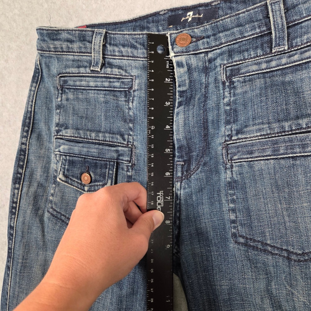 7 For All Mankind Women 28 Y2K Flare Bootcut Jeans Blue USA Front Patch Pocket - Picture 8 of 10